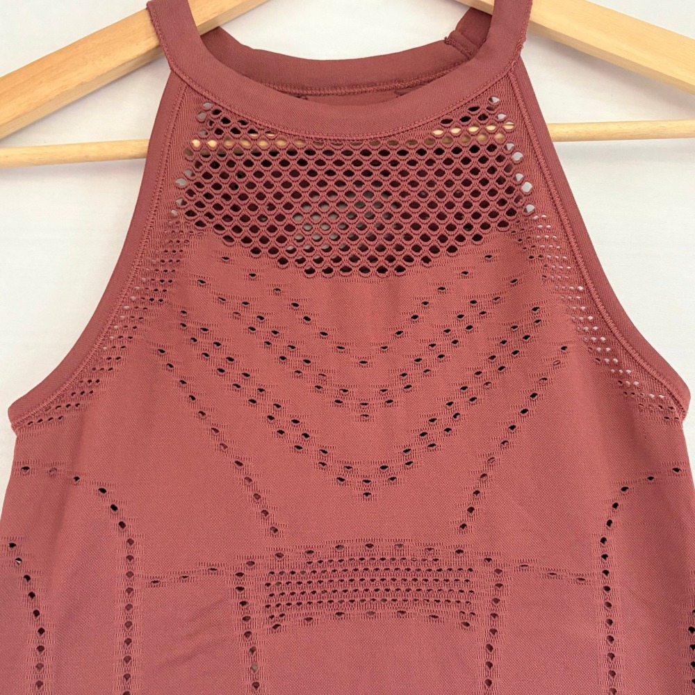 Athleta Chi Mesh Tank Top XS Mauve Rose Pink High Neck Seamless 293875 - Picture 6 of 6
